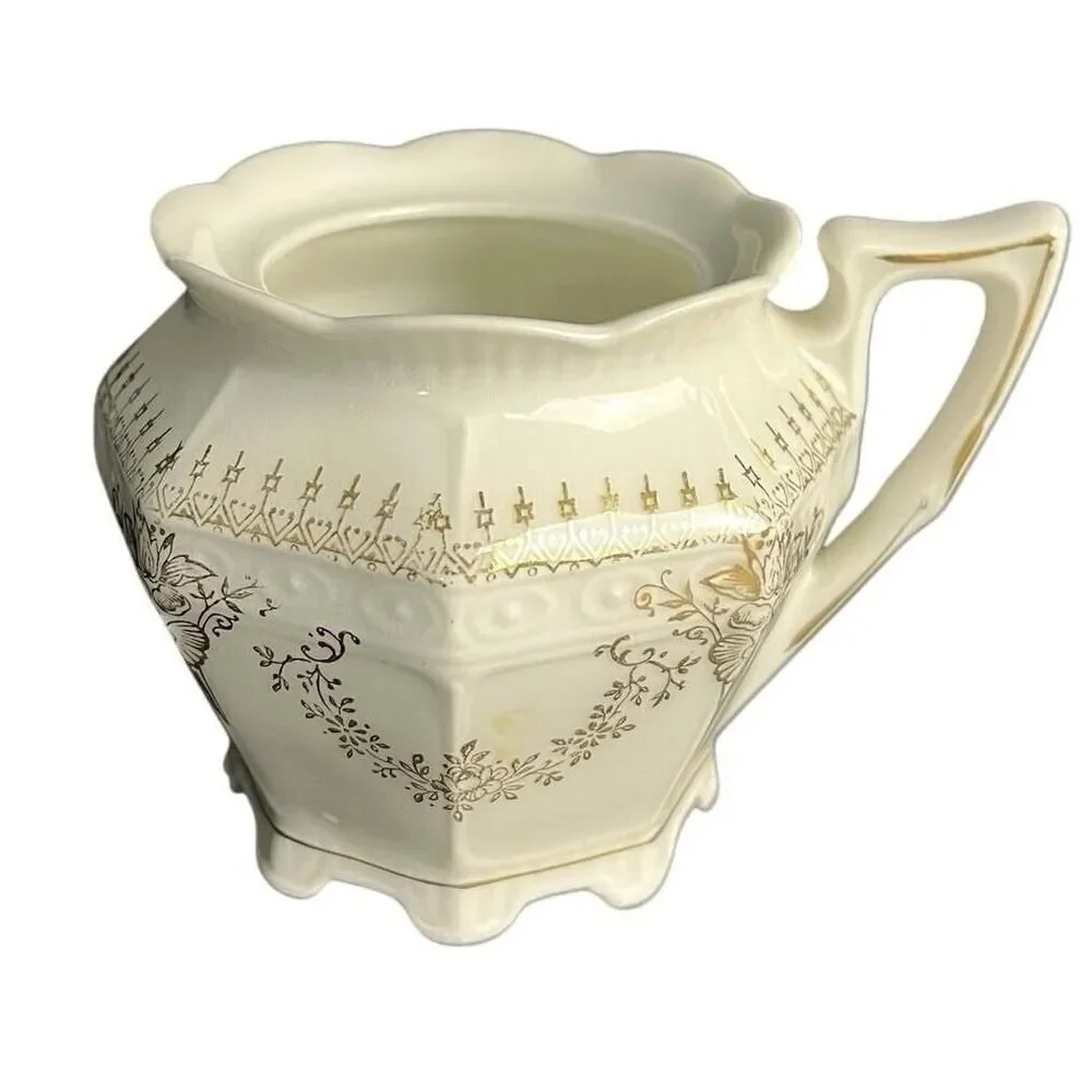 Antique Bavarian Porcelain Lidded Sugar Bowl Floral Gold Gilt German China